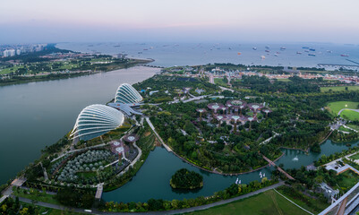 Fototapete - areial view of garden by the bay park in Singapore in the evening