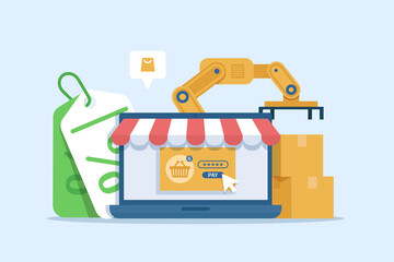 Poster - Online Marketing vector illustration. Internet business process,Mobile marketing , e-marketing, E-commerce