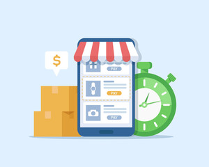 Poster - Online Marketing vector illustration. Internet business process,Mobile marketing , e-marketing, E-commerce