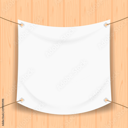 Fotomural vinyl banner blank white isolated on square wood frame, white mock up textile fa