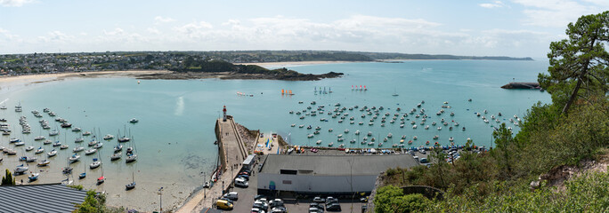 Sticker - panorama view from above of the old port and harbor of Erquy in Brittany