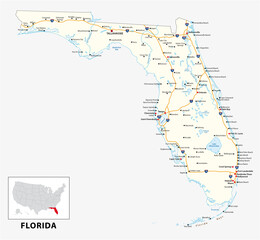 Wall Mural - road map of the US American State of florida