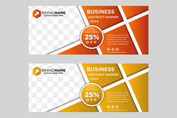 Poster - Template of gradient web banners with a place for photos in the form of an mosaic square. Universal design for advertising travel, sports, business and others. Set. Photo of a mosaic for a sample.