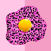 Egg Yolk And Leopard Pattern On Pink Background, Collage Art