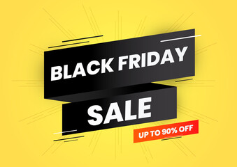 Wall Mural - Black friday sale on black ribbon and yellow background