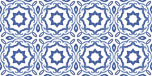 Antique Portuguese Tiles. Blue Azulejos Ceramic. Spanish Pottery..Sicily Italian Majolica. Vintage Ethnic Background . Mediterranean Watercolor Seamless Wallpaper. Moroccan Ornaments In Indigo Colors