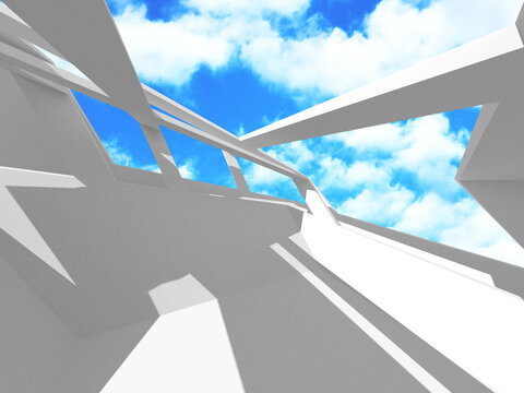Futuristic White Architecture Design on Cloudy Sky Background