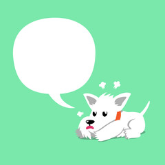 Wall Mural - Vector cartoon character cute white scottish terrier dog with speech bubble for design.