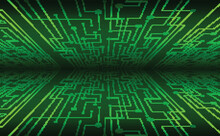 Binary Circuit Board Future Technology, Green Cyber Security Concept Background, Abstract Hi Speed Digital Internet.