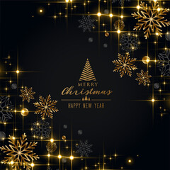 black christmas festival greeting with golden snowflakes