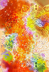 Wall Mural - abstract mandala graphic design and watercolor digital art painting for ancient geometric concept ba