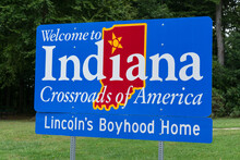 Welcome To Indiana Sign At The Indiana State Border