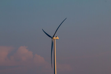 Wind turbines on land field with  sky background