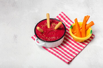 Homemade Red beetroot hummus with chickpeas