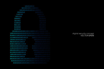 Aufkleber - Internet or digital security concept by binary code drawing a padlock blue on black backgrounds.