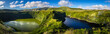 Panoramic view on the colorful crater lakes of Lagoa Funda and Lagoa Comprida on Flores island, Azores