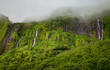 Beautiful waterfalls of Cascata da Ribeira do Ferreiro on Flores island, Azores