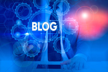 Aufkleber - Text sign showing Blog. Business photo showcasing regularly updated website web page run by individual Picture photo system network scheme modern technology smart device