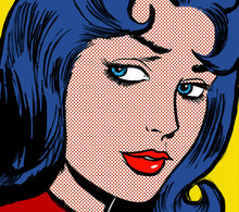 Illustration Of A Girl Face In The Style Of 60s Comic Books, Pop Art