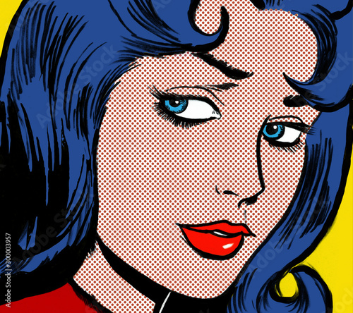 Fototapeta illustration of a girl face in the style of 60s comic books, pop art