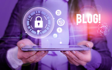 Poster - Writing note showing Blog. Business concept for regularly updated website web page run by individual Picture photo network scheme with modern smart device