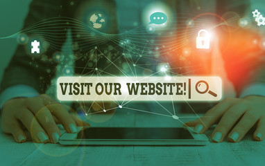 Poster - Conceptual hand writing showing Visit Our Website. Concept meaning visitor who arrives at web site and proceeds to browse Picture photo network scheme with modern smart device