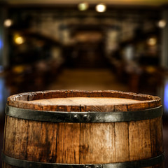 wooden old retro barrel and free space for your christms gift.