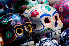 DECORATED SKULLS WITH COLORS FOR THE DAY OF THE DEAD DAY IN MEXICO