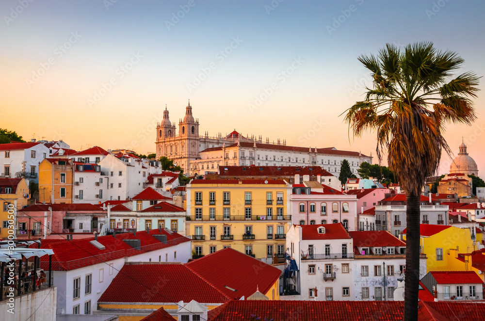 Obraz na płótnie Beautiful panoramic view of  old district Alfama, Lisbon, Portugal w salonie