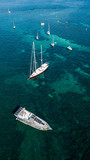 Fototapeta  - Aerial drone shot view of yachts in mediterranean sea in summer time near Nice, south France