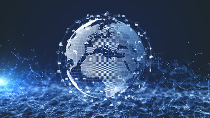 Poster - Technology Network Data Connection, Digital Network and Cyber Security Concept. Earth element furnished by Nasa.
