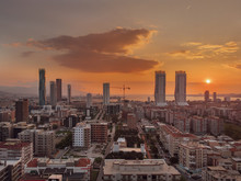 City Izmir Folkart Sun Landscape Drone Photo, Sunset