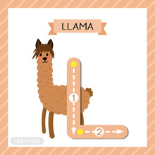 Letter L Uppercase Tracing. Brown Llama