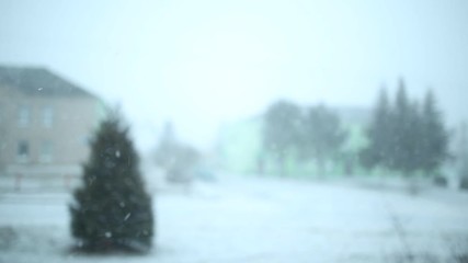 Wall Mural - blurred background of snow blizzards in the city in winter.