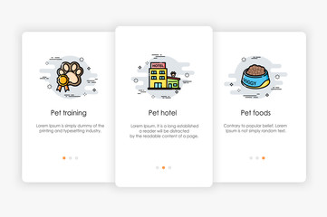 Wall Mural - Onboarding screens design in pet shop concept. Modern and simplified vector illustration, Template for mobile apps.