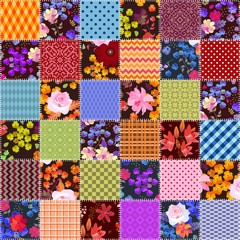 Wall Mural - Patchwork seamless pattern with stitched square patches with floral and geometric ornaments. Bright quilting design. Collage.