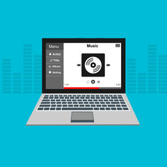 modern media player user interface with panel control in modern flat design