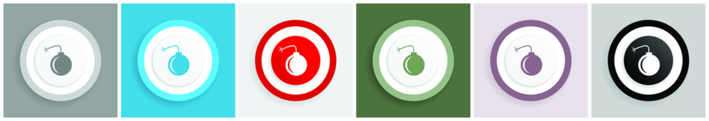 Aufkleber - Bomb icon set, colorful flat design vector illustrations in 6 options for web design and mobile application