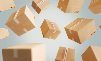 Business Logistics concept. Global business connection technology. Cardboard boxes. 3d rendering