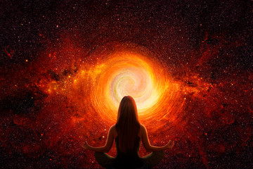 Wall Mural - woman in yoga poses in universe
