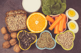Ingredients containing vitamins B1 (thiamine). Healthy eating concept.