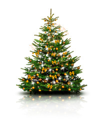 glänzend dekorierter weihnachtsbaum mit weihnachtskugeln