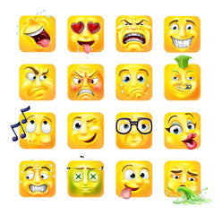 An emoji or emoticon square faces 3d icon cartoon character set