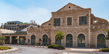 Front Of The Tahanah Rishonah First Train Station In Central Jerusalem In Israel With Modern Buildings In The Background