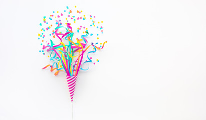 Wall Mural - celebration party and anniversary concepts ideas with colorful confetti,paper art on white color bac