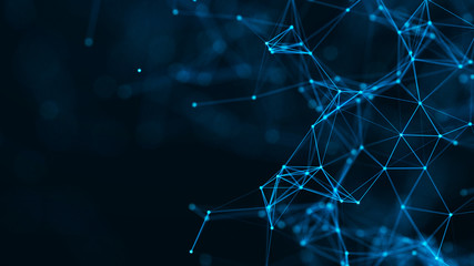 Poster - Digital network connection. Abstract connection of dots and lines. Technology background. Plexus effect. 3d rendering.