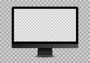 Simple black computer mockup with blank checkered transparent screen.