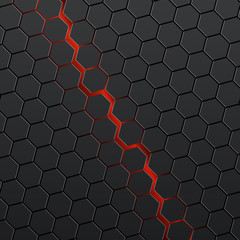 Leinwandbilder - black hexagons with red background