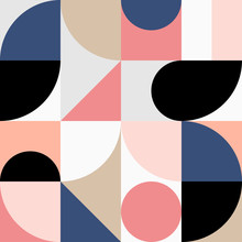 Minimalistic Geometric Seamless Pattern In Scandinavian Style. Abstract Vector Background With Multicolor Simple Shapes And Figures.