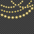 © rainy_helga - Lamp garlands composition with round and star bulbs on the transparent background. Isolated vector light. Isolated vector shining stars. Realistic festive elements for cards, invitations, banners